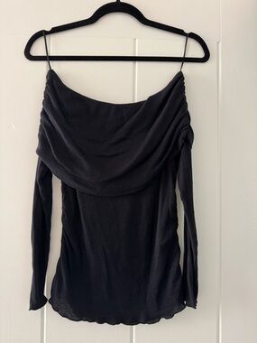 Zara Black Off-Shoulder Draped Long Sleeve Top